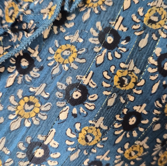 RESET Blue Floral Ruffle Tiered Mini Dress Long Sleeve Boho Dress Size S - Picture 10 of 13